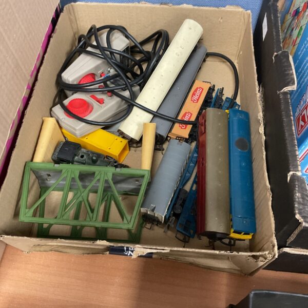 Vintage Triang train set lot with track and rolling stock.