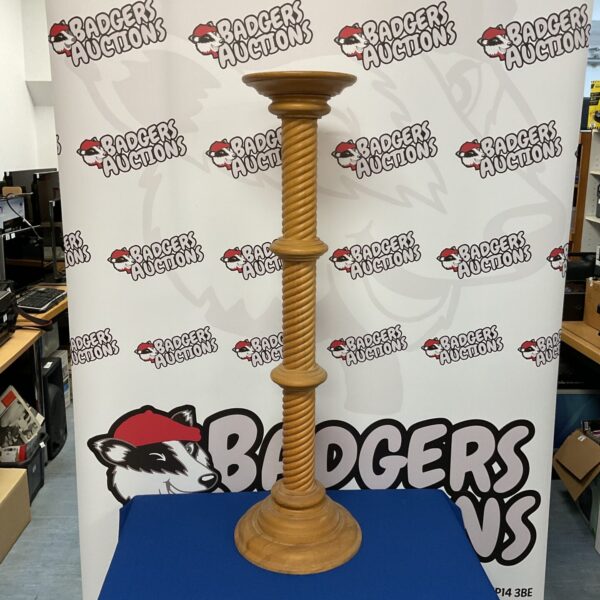 Vintage spiral carved beech lamp stand with detailed post.