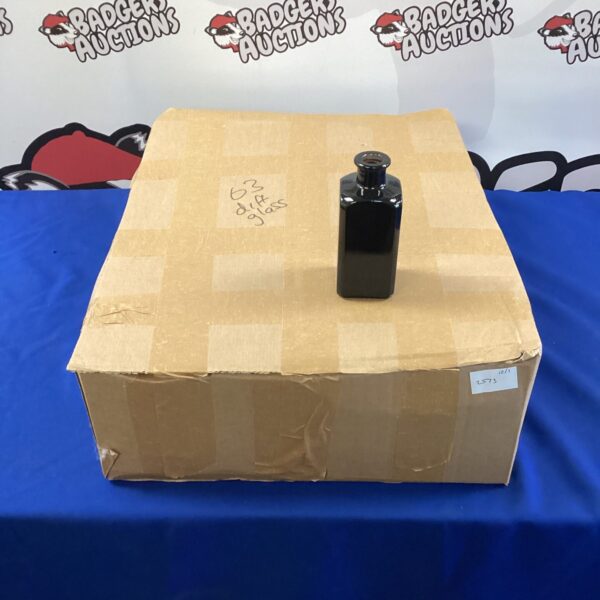 Box of approximately 63 glass diffuser bottles for aromatherapy.