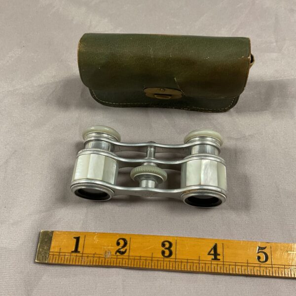 Antique Pompadour Paris opera glasses with leather case.