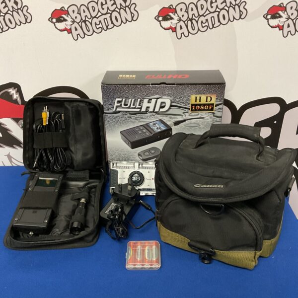 HD 1080p action camera kit with Canon bag and Vapex charger.