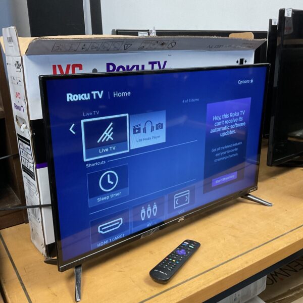 JVC 32 inch Roku Smart TV for streaming entertainment.