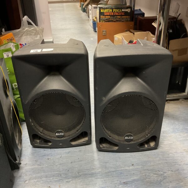 Pair of Alto TX10 PA speakers for live sound reinforcement.