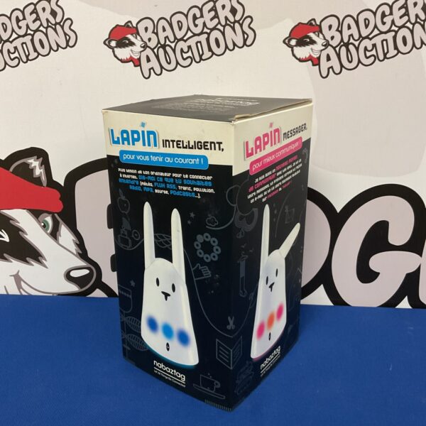Front view of the white Mindscape Nabaztag intelligent rabbit.