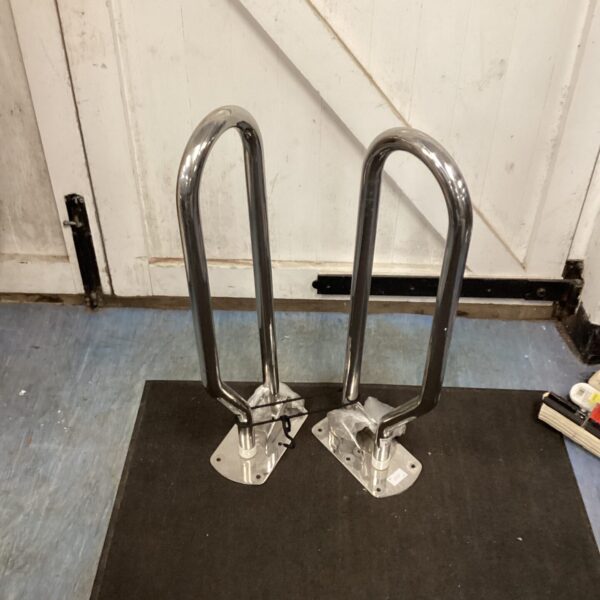 Polished stainless steel grab rails for boat or marine use.