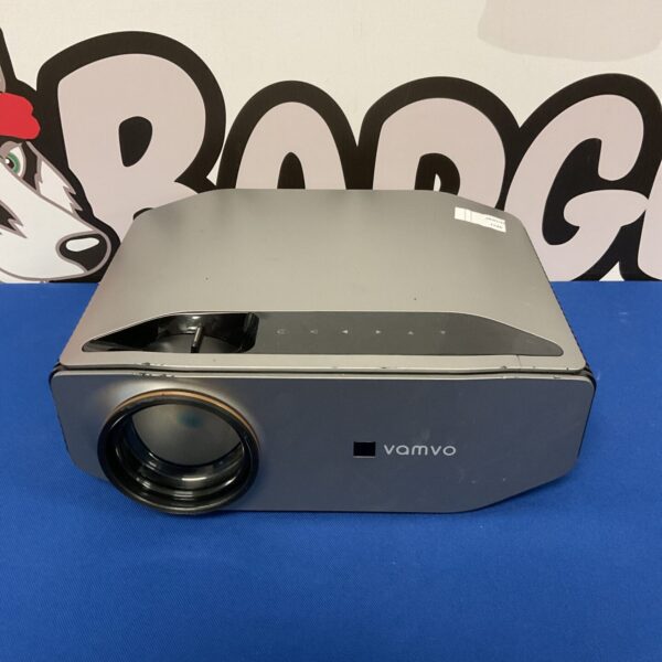 Vamvo LED projector with HDMI connectivity for home theater use.