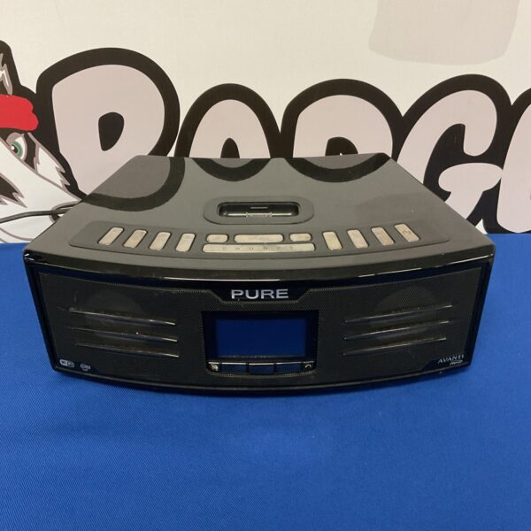 Black Pure Avanti DAB radio with iPod docking station.