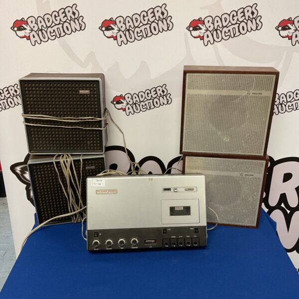 Vintage Philips N2 405/15 cassette recorder system with speakers.