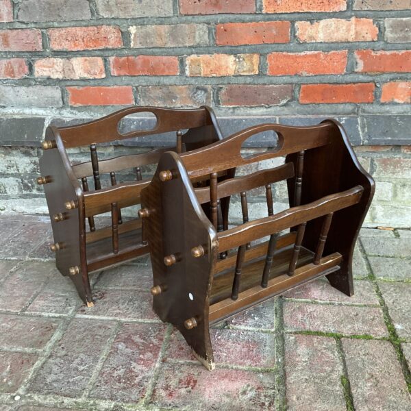 Antique mahogany magazine rack pair for vintage home decor.