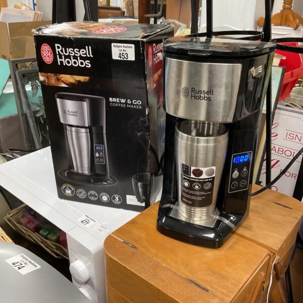 Black Russel Hobbs Brew and Co coffee maker with digital display.