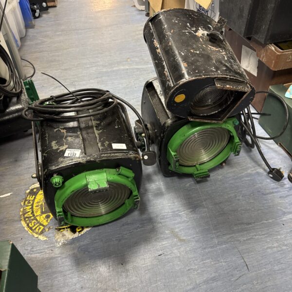 Vintage metal stage light with reflector, industrial theatre lighting.