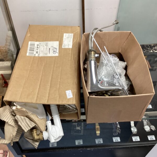 Collection of bathroom taps and fittings for plumbing projects.