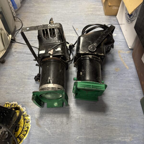 Pair of vintage Strand Electric stage lights for theatre or industrial use.