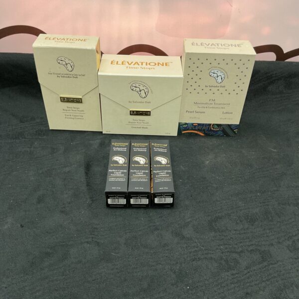 Elevatione beauty lot featuring foundation, mask, and lotion bottles.