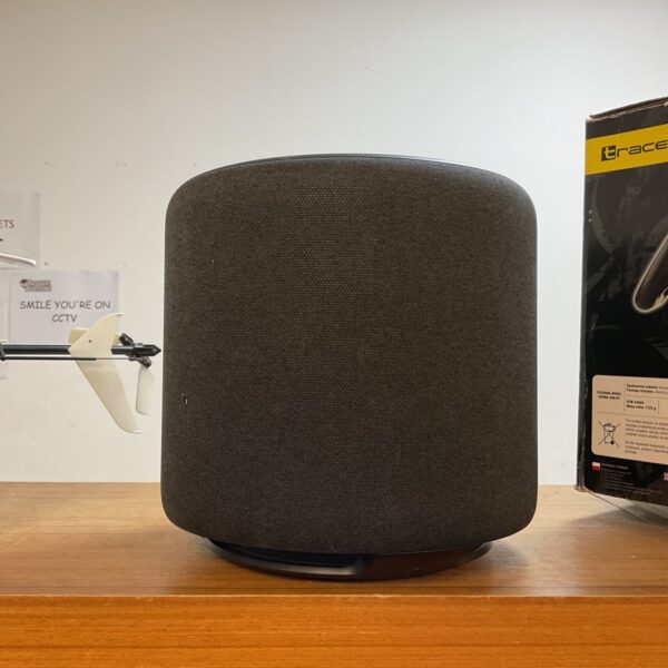 Large grey Amazon Alexa smart speaker for voice control.