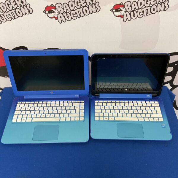 Two blue HP Stream laptops for portable computing.