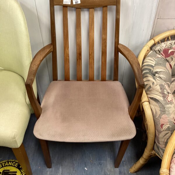 Vintage G Plan carver chair with patterned upholstery.