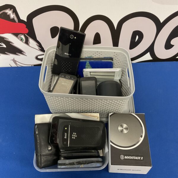 Selection of vintage Sony and Huawei retro mobile phones.