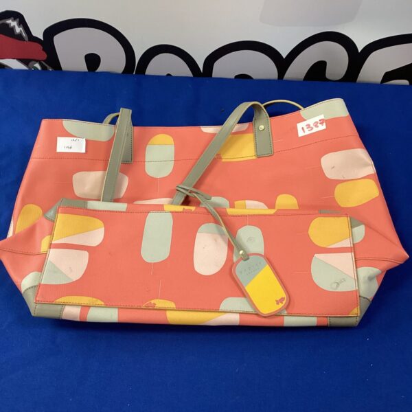 Colourful patterned Radley handbag with twin handles.
