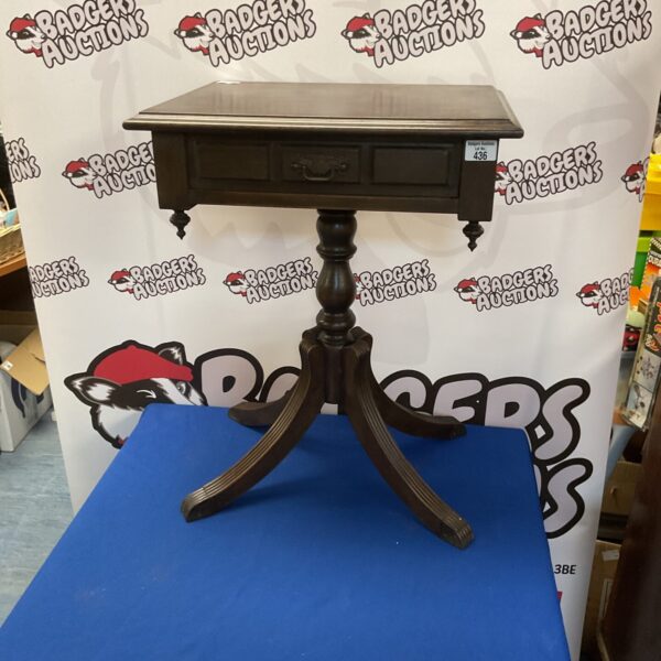 Vintage mahogany pedestal lamp table with drawer.