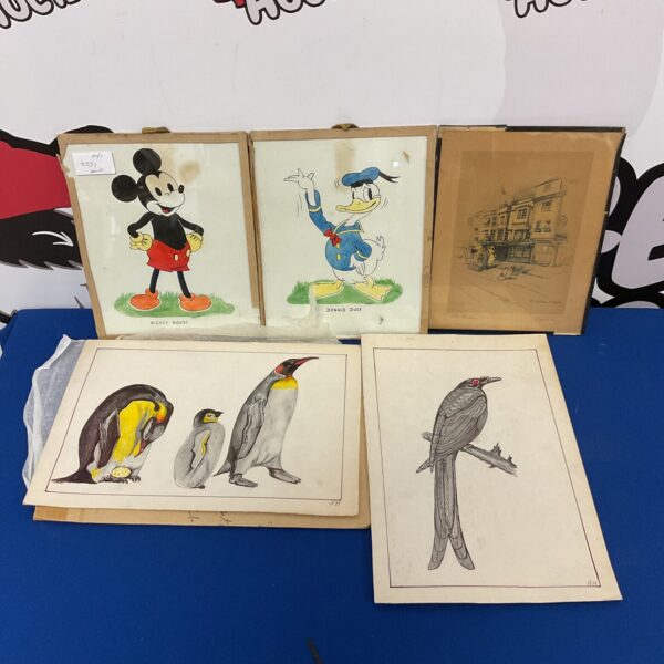 Vintage watercolour painting of Mickey Mouse by V Morley.
