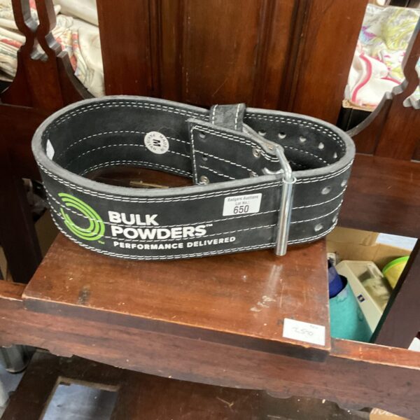 Used Bulk Powders weight lifting belt for strength training.