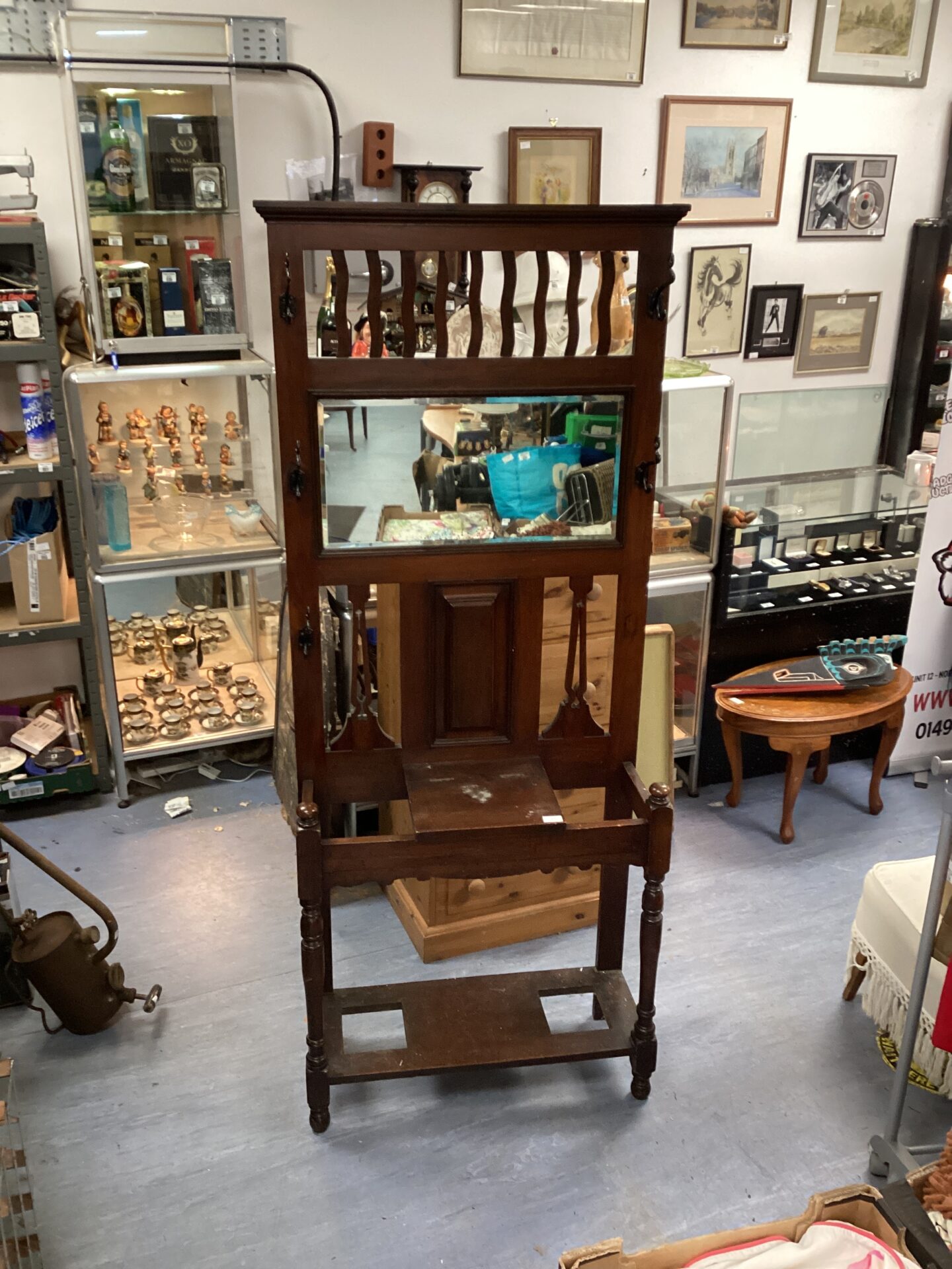 670 Antique Mahogany Hall Coat stand with Mirror
