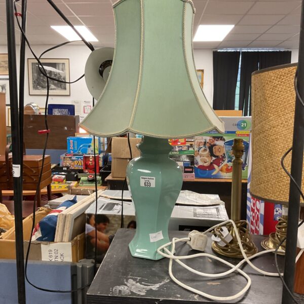 Vintage mint green table lamp with shade.