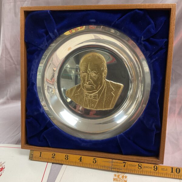 Churchill Centenary plate with portrait in presentation case.