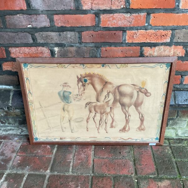 Vintage 1945 John Skeaping print of a farrier with horse and foal.