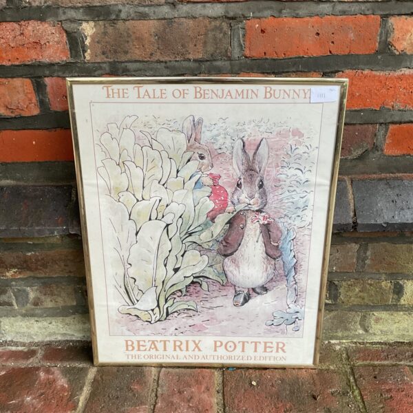 Vintage Beatrix Potter Benjamin Bunny print for nursery or collector.