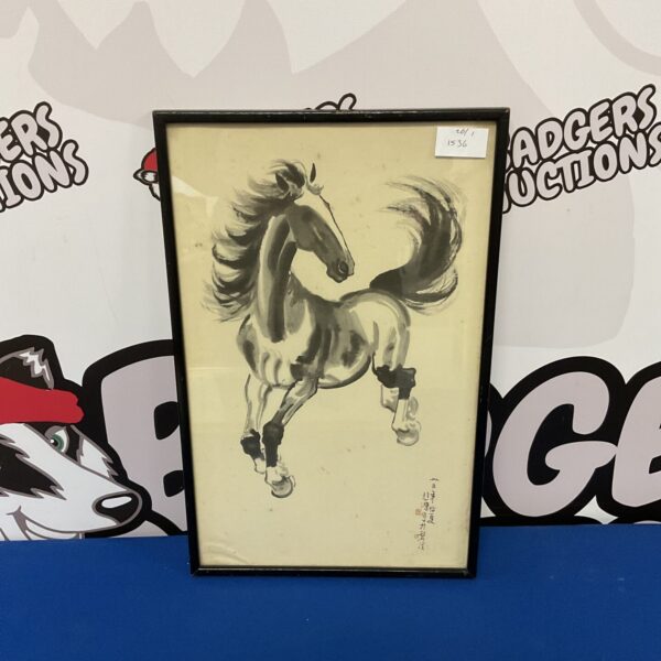 Vintage Japanese horse print, dynamic animal artwork, Asian wall decor.