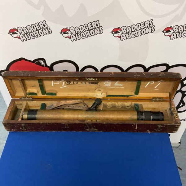 Vintage W Ottway artillery scope in wooden case.
