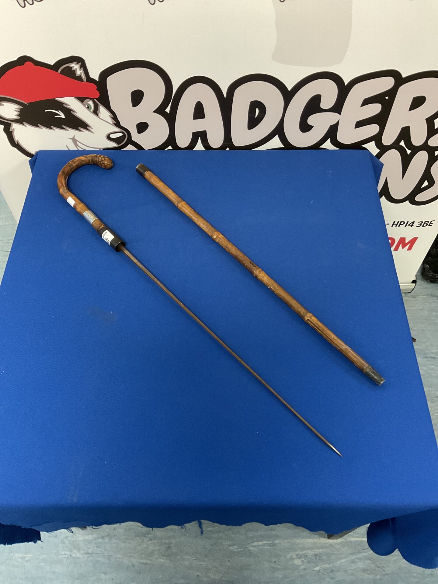 767 Antique bamboo sword stick with sterling silver cuff