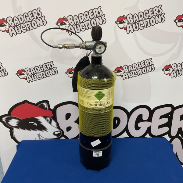 Silver divers bottle with pre charge rifle adapter for compressed air.