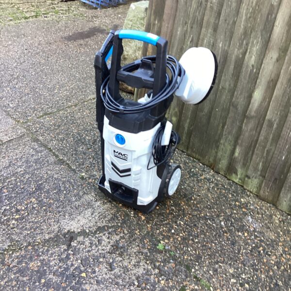 Mac Allister power washer side view for garden cleaning.