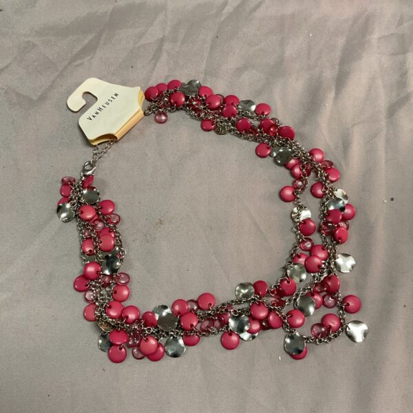 Vibrant pink VanHeusen necklace with silver accents.