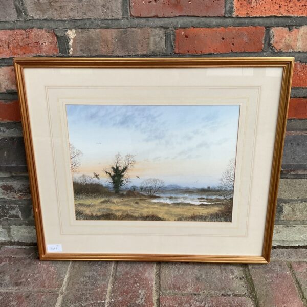 Signed Peter Hay watercolour painting of a hunt scene with pheasants.