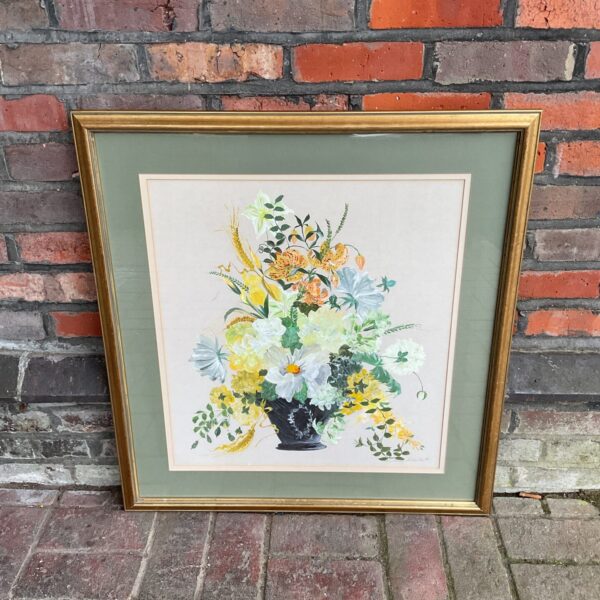 Vintage Liz Stewart Liberty floral painting of flowers in a vase.