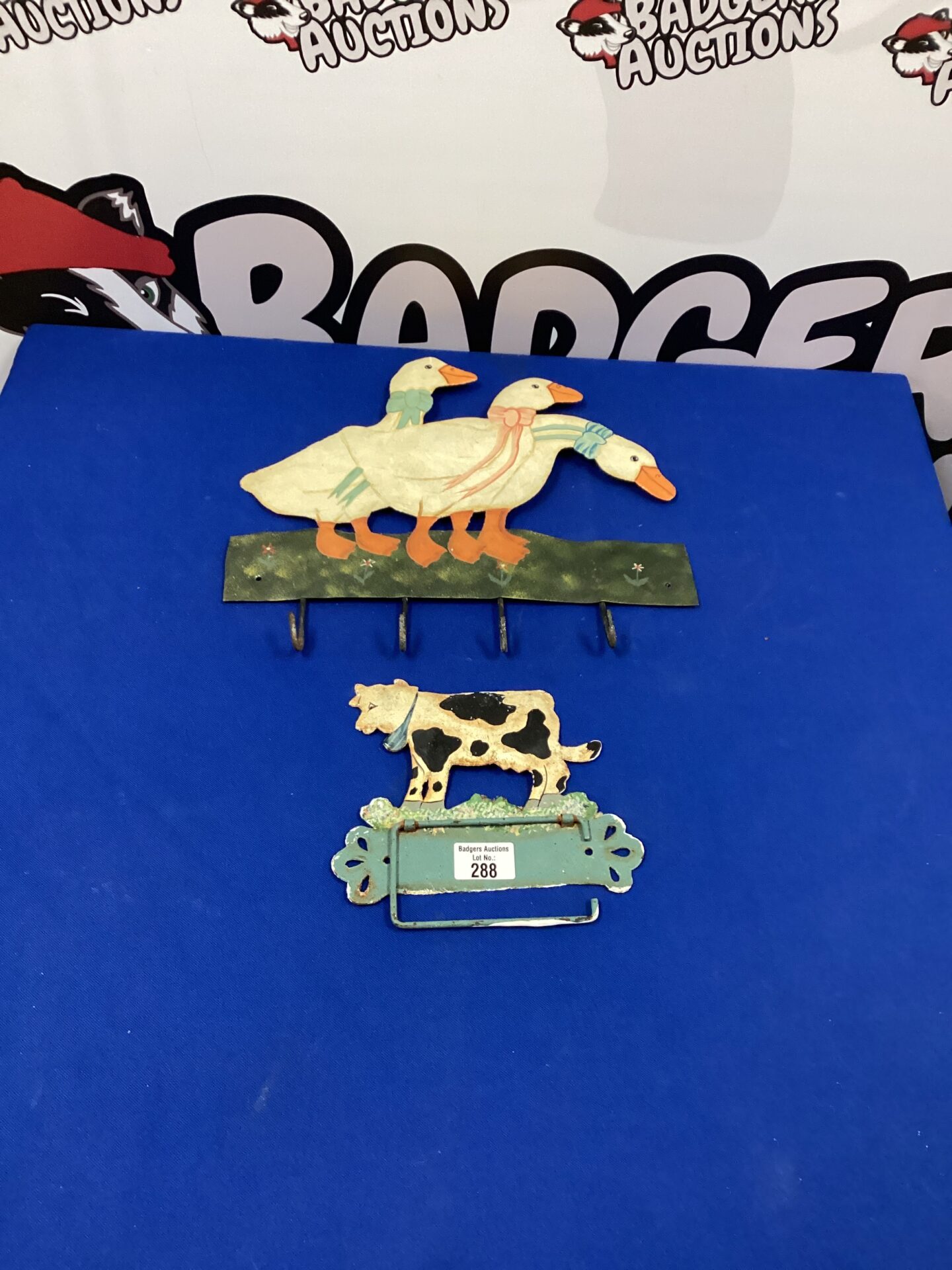 288 Vintage Metal Goose Coat Hooks and Cow Toilet Roll Holder