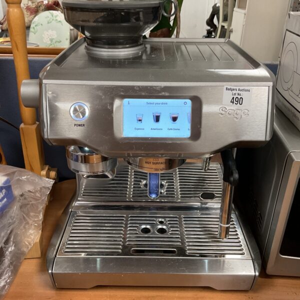 Stainless steel Sage Barista Express coffee machine, model BES875.
