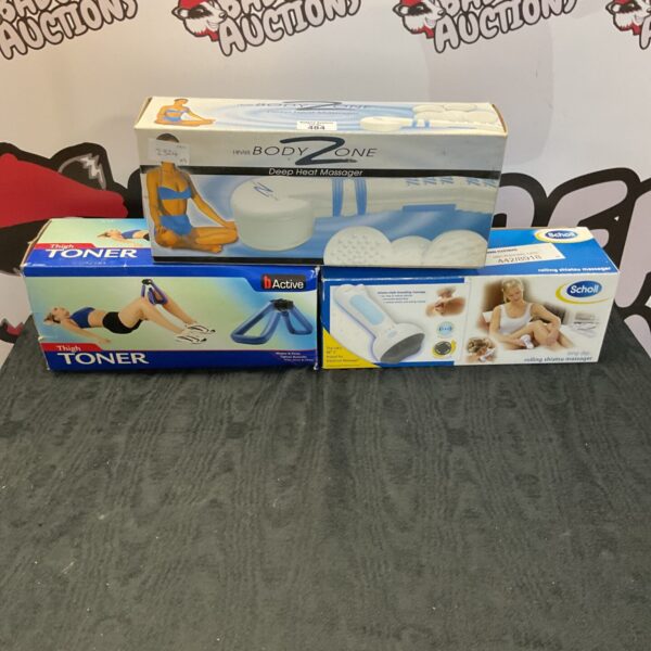 Massage equipment lot including Scholl shiatsu and thigh toner.