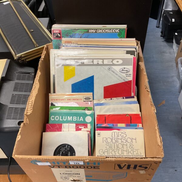 Box of vintage vinyl records, mostly classical music.