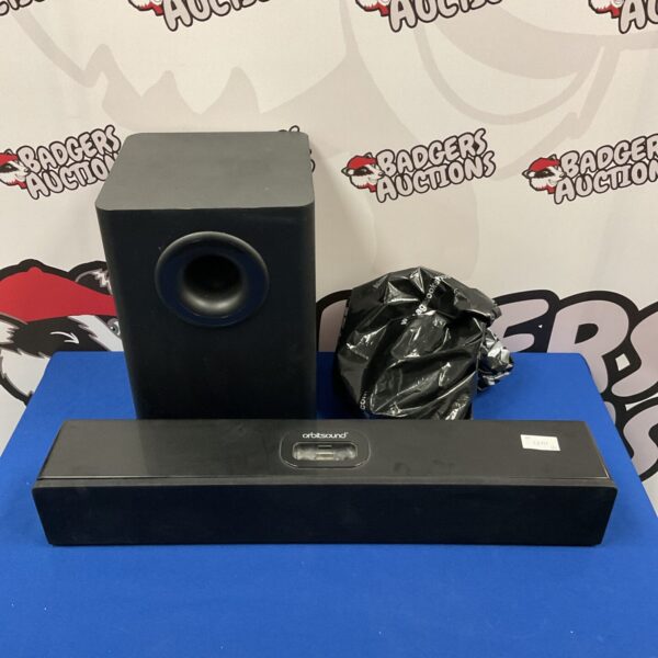 Orbitsound soundbar and subwoofer system for home cinema audio.