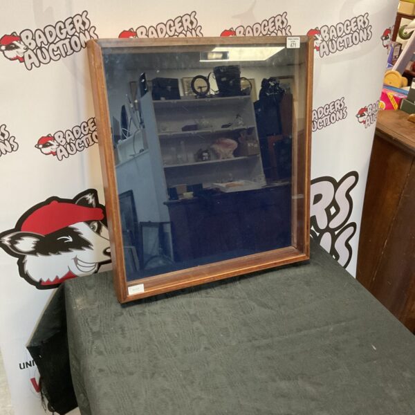 Vintage oak jewellers display case with glass panels.