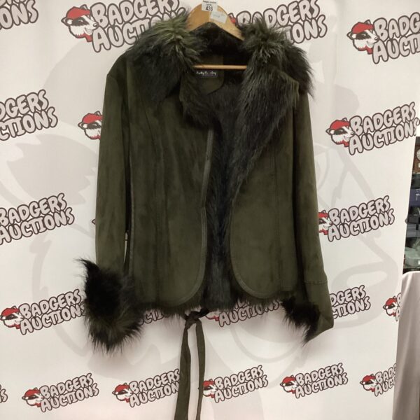 Green Betty Bearley jacket with faux fur collar.