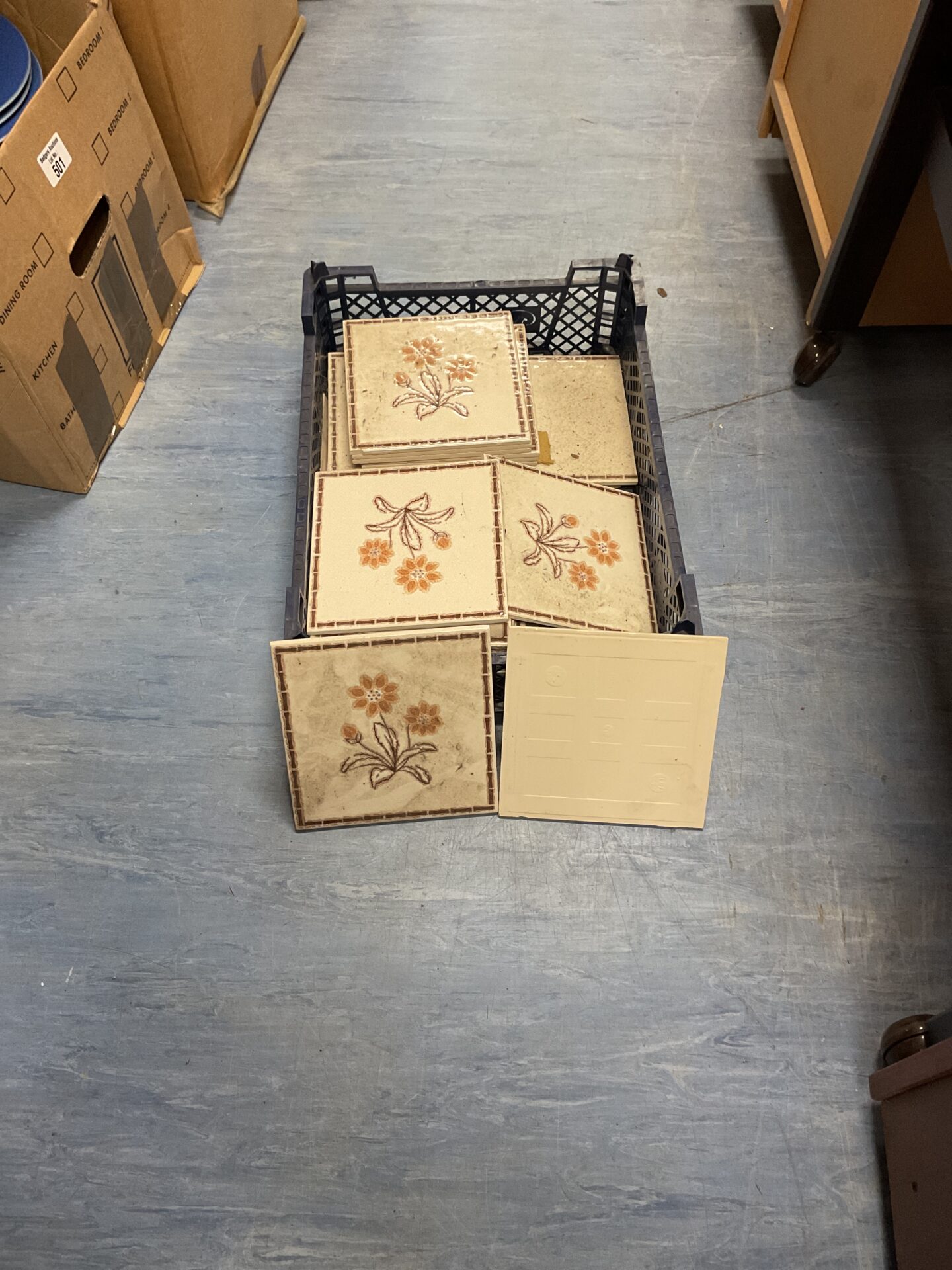 502 Crate of flower patterned tiles