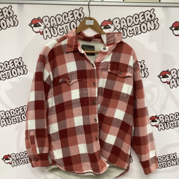 Red and grey plaid fleece jacket by Natural Reflections.