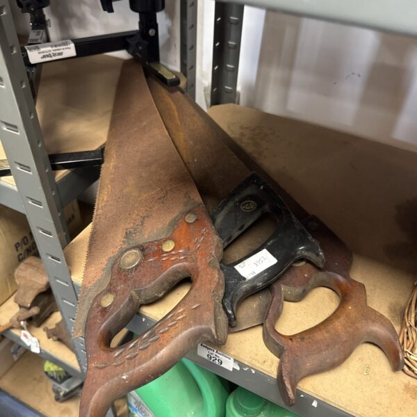 Lot of three vintage timber saws for woodworking and collecting.