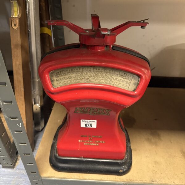 Vintage Avery post office scales, a classic weighing instrument.